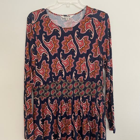 Boden Thea Long Sleeve Midi Dress French Navy Paisley Amaryllis Size 10R - Picture 5 of 9